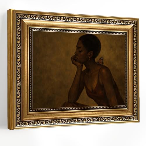 African American Gold Framed Wall Art Moody Portrait Painting Wall Decor - color: Black Woman, size: 10"L x 8"W