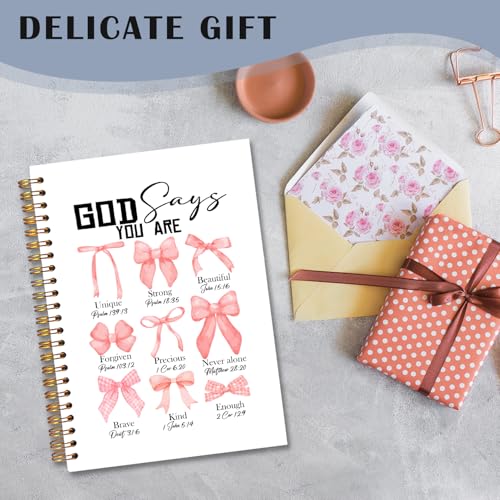 God Says You Are Christian Spiral Notebooks, Coquette Pink Bow Bible Journal, Scripture Journals for Writing, Girly Office Supplies, Religious Notebook for Note Taking, 5.5x8.3 Inch - color: white Bible Notebook-14