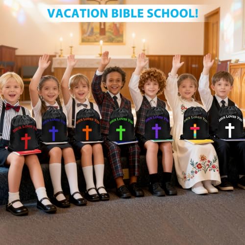 VZZNN 20 Pcs Jesus Loves You Drawstring Backpack Bulk Christian Gift Bags Church Supplies String Backpack Cinch Bag Jesus Stuff(10 Colors) - color: Style 3