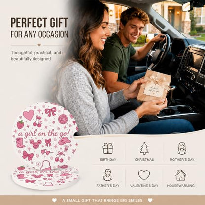 Car Coasters for Cup Holders, Pink Bow Car Coasters Set of 2, B10 - color: Pink Bow