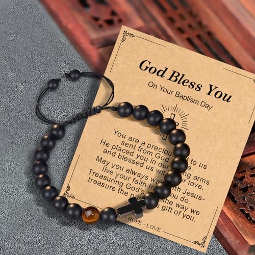 Christian Grandparents-Day Gifts for Men, Religious Cross Bracelet for Him - style: Baptism