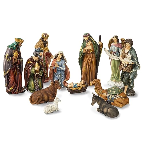 Glitzhome 12Pcs Resin Nativity Figurines Sets for Christmas Indoor Decor, Christian Nativity Sets & Figures Xmas Jesus Collectible Figurines Tabletop Nativity Scene Miniature Statue15.5" x 36.00" - size: 15.5 x 36.00 Inches