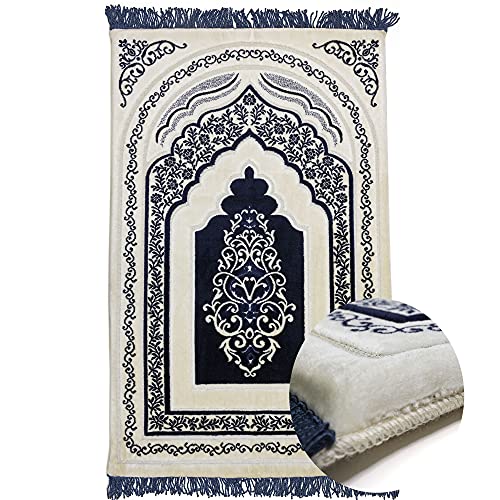Modefa Foam Padded Prayer Rug | Thick Prayer Mat with Knee Cushion Memory Foam Prayer Mats | One Inch Thick Soft Velvet Islamic Praying Mat Luxury (Blue) - color: Blue