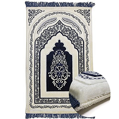 Modefa Foam Padded Prayer Rug | Thick Prayer Mat with Knee Cushion Memory Foam Prayer Mats | One Inch Thick Soft Velvet Islamic Praying Mat Luxury (Blue) - color: Blue