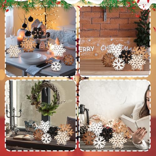 Yuntau 6 Pcs Christmas Table Decoration Wood Table Centerpiece, Snowflake - style: Snowflake