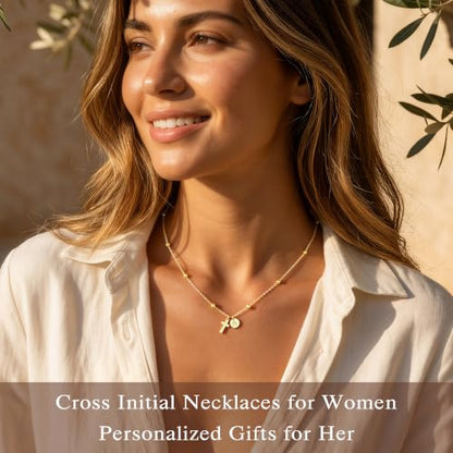Turandoss Cross Necklace for Girls, Cross Jewelry Birthday Baptism Gifts - color: T
