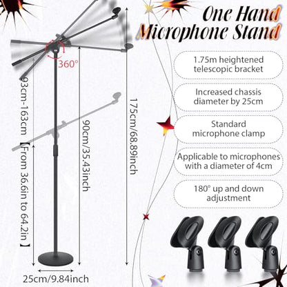 DoubleFill One Hand Microphone Stand with Weighted Heavy Round Base, 3 to 5.3 ft Height Adjustment Microphone Stands, Telescoping Mic Boom Arm, Mic Holder for Singing Concert Performances(1 Pack) - color: Boom Arm