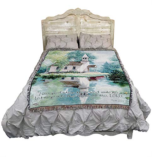 Pure Country Weavers Lakeside Scripture Blanket by Jack Sorenson - Let Us Go Into The House of the Lord - Psalm 122:1 - Religious Gift Tapestry Throw Woven from Cotton - Made in the USA (72x54) - color: Psalm 122:1, size: 72" x 54"
