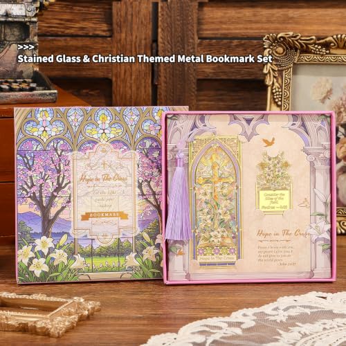 2PCS Metal Bookmark & Book Clip Gift Set, Bible Stained Glass Themed Bookmarks, Book Marks for Reading Women, Men, Adults, Book Lovers, Book Markers for Teachers Appreciation Gifts, Hope in the Cross