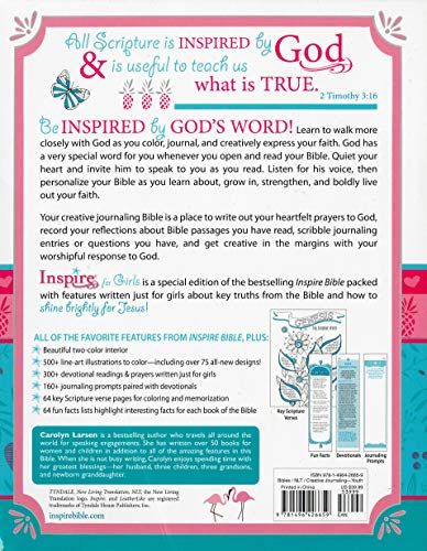 Inspire Bible for Girls NLT (Hardcover LeatherLike, Blue): The Bible for Coloring & Creative Journaling