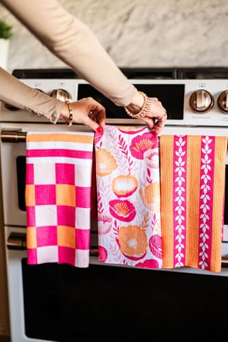 Kitchen Towels, Dish Towels for Kitchen, 3 Pc Kitchen Towel Set - color: Pink Orange