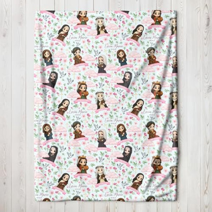 Christening Baby Blanket, Communion Of Saints, Female Saints Blanket, Baptism Gift, Christening Blanket, Throw Blanket For Children, Baby Swaddle Toddler, Holy Saints, First Communion Blanket - color: #Ver13