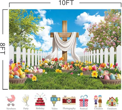 Easter Backdrop He is Risen Backdrop Religious Jesus Cross Photo Background - size: 10x8FT（300x240cm）