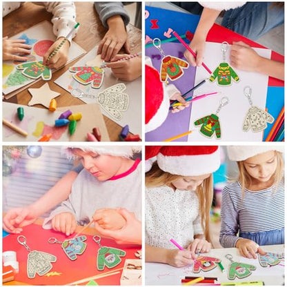 Trnayi 36 Pcs Christmas Ugly Sweater Wood Keychain DIY Craft - style: Ugly Sweater