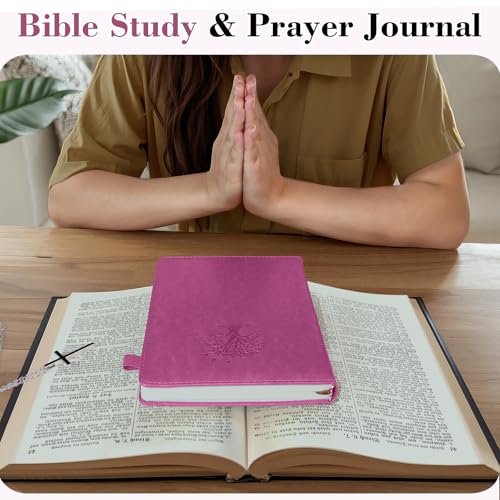 Bible Study Journal Scripture Notebook - Christian Note Taking Kit with Guided Prompts - Inspirational Religious Gifts - Faith Based Stationery Supplies for Church Notes (Fuchsia) - color: Fuchsia