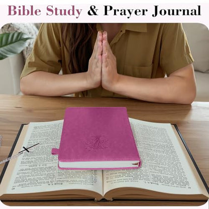 Bible Study Journal Scripture Notebook - Christian Note Taking Kit with Guided Prompts - Inspirational Religious Gifts - Faith Based Stationery Supplies for Church Notes (Fuchsia) - color: Fuchsia
