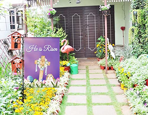Easter Cross Tulip Flowers Burlap Religious Garden Flag, 12.5x18 inches