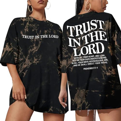 Trust in The Lord Christian Shirts God Faith Religious T Shirts Oversized Jesus Tshirt Women Bible Verse Tee Tops - color: Black, size: XX-Large