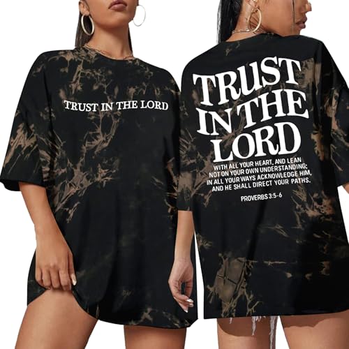 Trust in The Lord Christian Shirts God Faith Religious T Shirts Oversized Jesus Tshirt Women Bible Verse Tee Tops - color: Black, size: Large