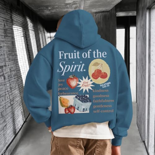 Christian Hoodies for Men Fruit of The Spirit Hoodie Jesus Religious Faith Bible Verse Sweatshirt Graphic Pullover - color: Deep Blue, size: Large
