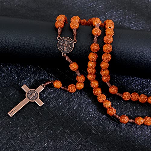 KOMI Handmade Wooden Catholic Rosaries, Rosary Beads Necklace Wood Christian Prayer Beads Catholic Christian Gift - style: Rosary#8