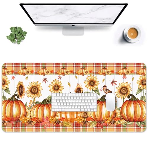 Britimes Large Mouse Pad, Mouse Pad, 31.5 x 15.7 Inch, Fall Pumpkin Orange - color: Orange Pumpkin Buffalo Plaid