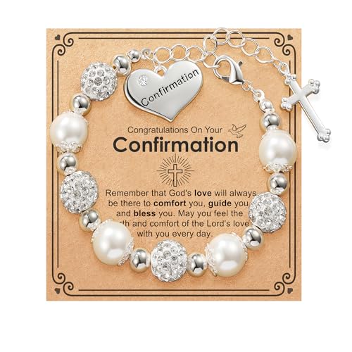 First Communion Confirmation Baptism Cross Bracelet for Girls, Catholic Jewelry Gifts for Kids Daughter Goddaughter Granddaughter 6+2 Inches - style: Confirmation
