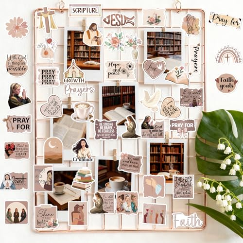 Prayer Board Stickers Supplies - 100 Pcs Motivational Prayer Vision Board Stickers, Christian Water Bottle Sticker, Brown Waterproof Vinyl Scrapbook Decals for Laptop Journaling - style: Inspirational Prayer Board