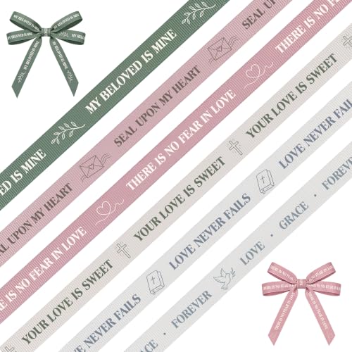 6 Rolls Bible Verse Ribbon, 3/8 Inch Grosgrain Religious Ribbon, Love Theme - color: Love