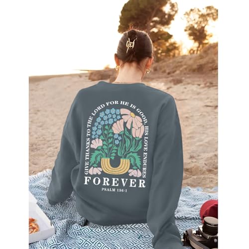 KEEVICI Women Christian Jesus Faith Sweatshirts Bible Verse Flower Floral Sweatshirt Religious God Graphic Oversized Hoodie - color: Deep Gray, size: Large