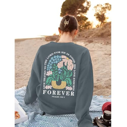 KEEVICI Women Christian Jesus Faith Sweatshirts Bible Verse Flower Floral Sweatshirt Religious God Graphic Oversized Hoodie - color: Deep Gray, size: Medium