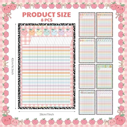 8 Pcs Pastel Gingham Incentive Chart for Classroom Management 11x16.5 Inch