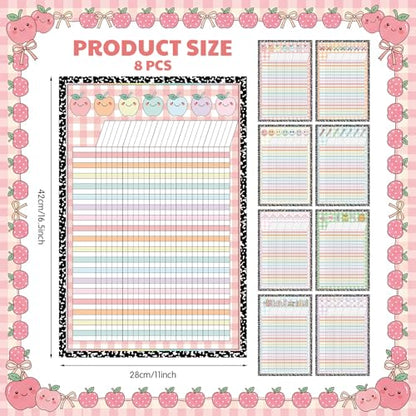 8 Pcs Pastel Gingham Incentive Chart for Classroom Management 11x16.5 Inch