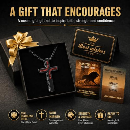 Black Baseball Cross Necklace for Men, Philippians 4:13 Bible Verse