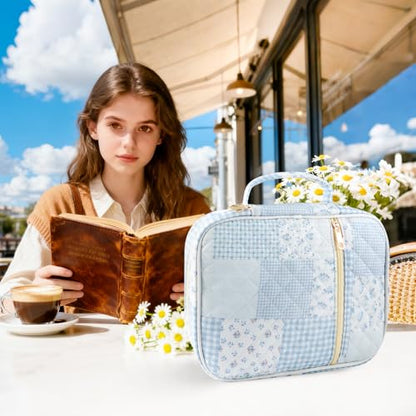 Zkptops Bible Cover Case for Women Large Bible Bag Cotton Quilted Bible Carrying Case with Zipper Pocket and Handle Carrying Book Cover for Christian Study Supplies Christian Gift(Blue Checkered) - color: Fr Blue Checkered