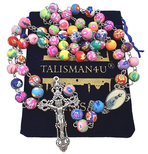 TALISMAN4U Colorful Catholic Rosary Necklace Our Lady of Fatima Medal