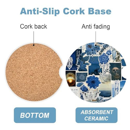 Ceramic Car Cup Holder Coasters Set of 2, 2.56 in Puzzle - color: Blue Puzzle Floral