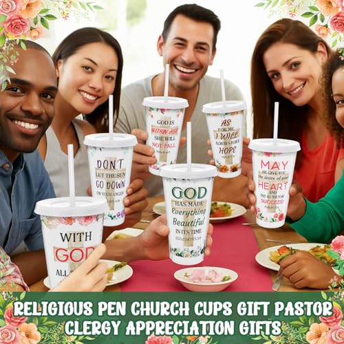 48 Pcs Christian Gifts for Women 24 oz Bible Scripture Cups with Lids Straw Religious Floral Bible Verse Ink Pens Church Religious Gift Set