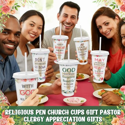 48 Pcs Christian Gifts for Women 24 oz Bible Scripture Cups with Lids Straw Religious Floral Bible Verse Ink Pens Church Religious Gift Set