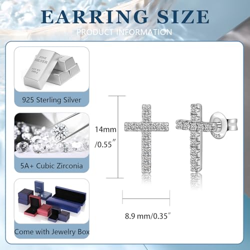 Han han 925 Sterling Silver Cross Earrings for Women and Men - style: D-CZ cross earrings