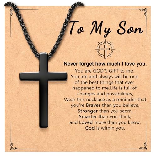 Teen Boys Gifts Ideas Cross Necklace for Men Boys Son Grandson Nephew Birthday Christmas Gifts - style: Son