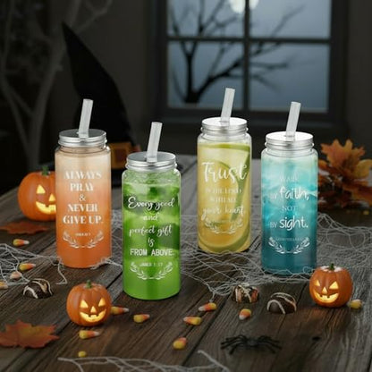 LemonRoad 20 Pack Christian Gift Religious Cups Bulk 13.5 oz Bible Verse Plastic DIY Mason Jar Cups with Straw Lid Reusable for DIY Craft Church Coworker Employee Gift Decoration(English) - style: English