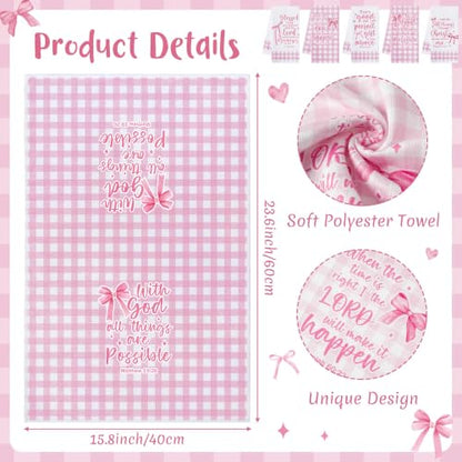R HORSE 5 Pack Pink Bow Bible Verse Kitchen Dish Towels - color: Christian Pink Bow