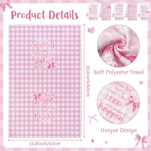 R HORSE 5 Pack Pink Bow Bible Verse Kitchen Dish Towels - color: Christian Pink Bow