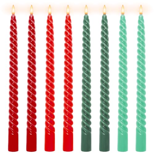Whaline 8Pcs 10 Inch Christmas Spiral Taper Candles Red Green Dripless Twisted Wax Candles Long Unscented Candle Sticks for Xmas Home Party Supplies - color: Christmas
