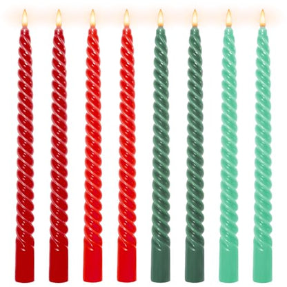 Whaline 8Pcs 10 Inch Christmas Spiral Taper Candles Red Green Dripless Twisted Wax Candles Long Unscented Candle Sticks for Xmas Home Party Supplies - color: Christmas