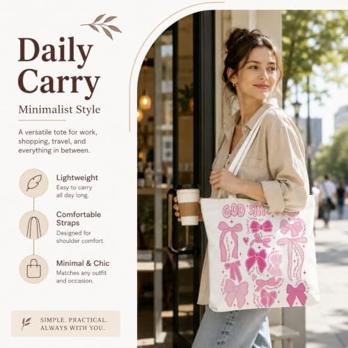Christian Canvas Tote Bag, Bible Verse Reusable Shopping Bag - color: Pink Bible-4