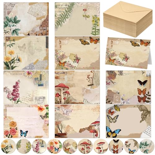 Motiskyy 50 Pcs Blank Greeting Cards 4x6, Blank Cards with Envelopes, 10 Designs, Ideal Stationary Set for All Occasions, Stationary with Matching White Envelope and Sticker(Nature Vintage) - style: Nature Vintage