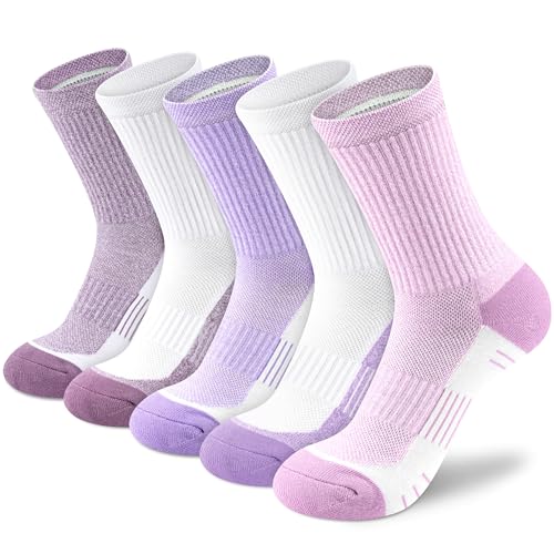cuangya Women Crew Socks Athletic Cushioned Running Hiking 3-5 Pairs - color: 5 Pairs Spliced Purple, size: 8-10