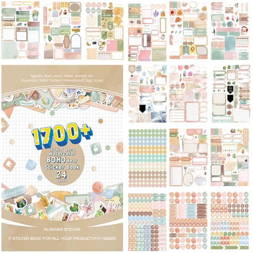 1700+ Functional Decorative Planner Stickers Set (Retro Boho) - color: Retro Boho